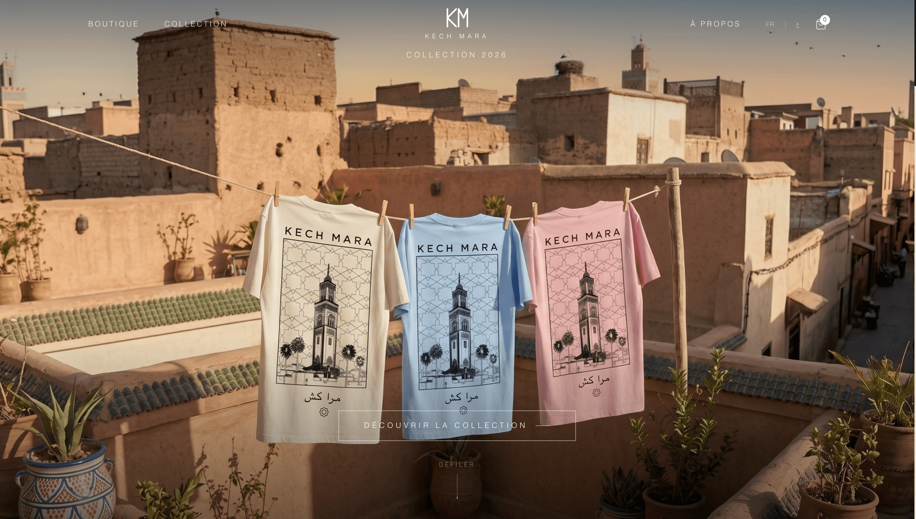 Boutique en ligne de la marque de t-shirts Kech Mara, réalisée par RimmeWeb